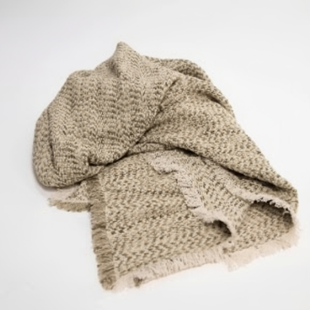 Knitted beige and olive throw rug