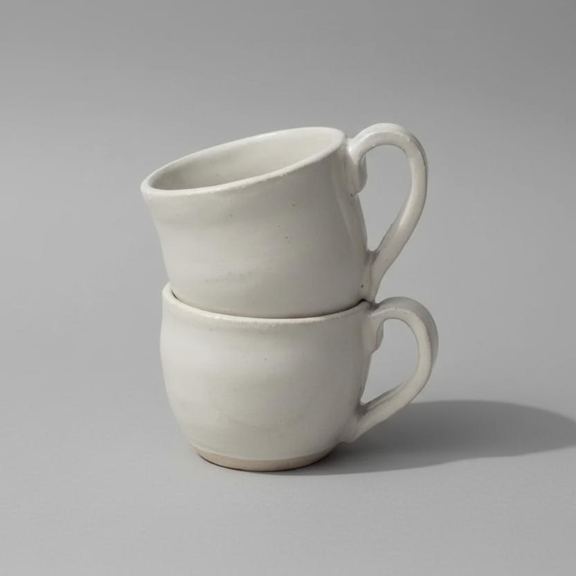 Two stacked ceramic mugs