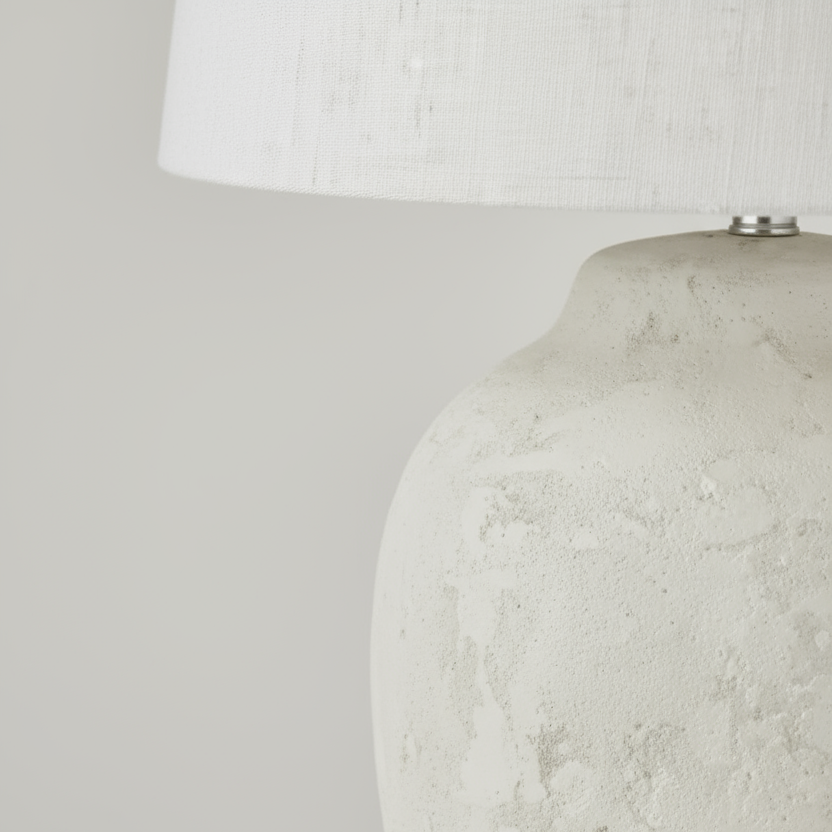 Table lamp with textured white base