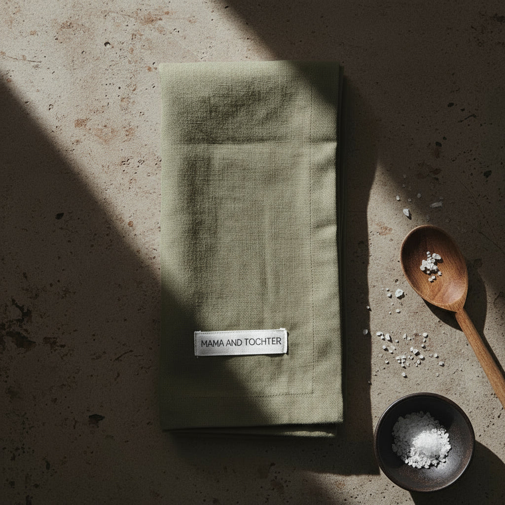 Green fabric tea towel 