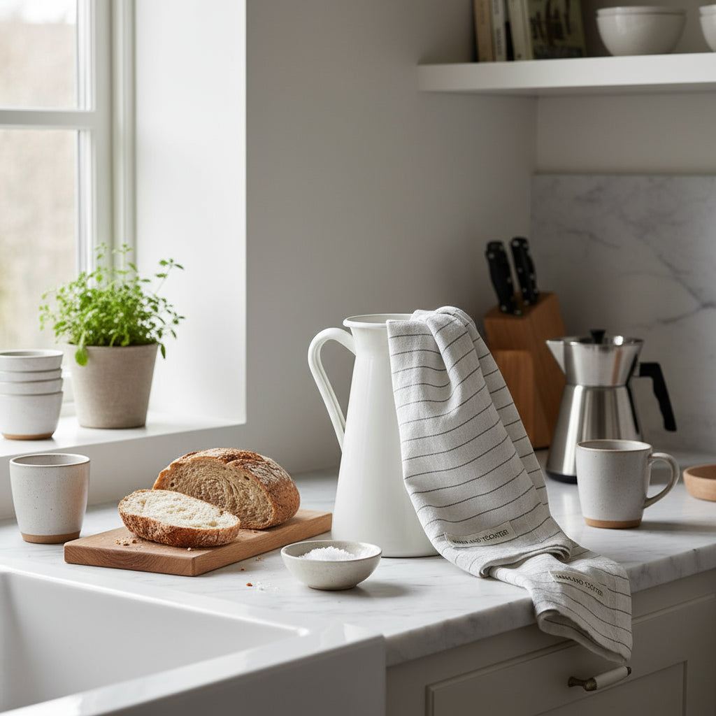 Pinstriped tea towel