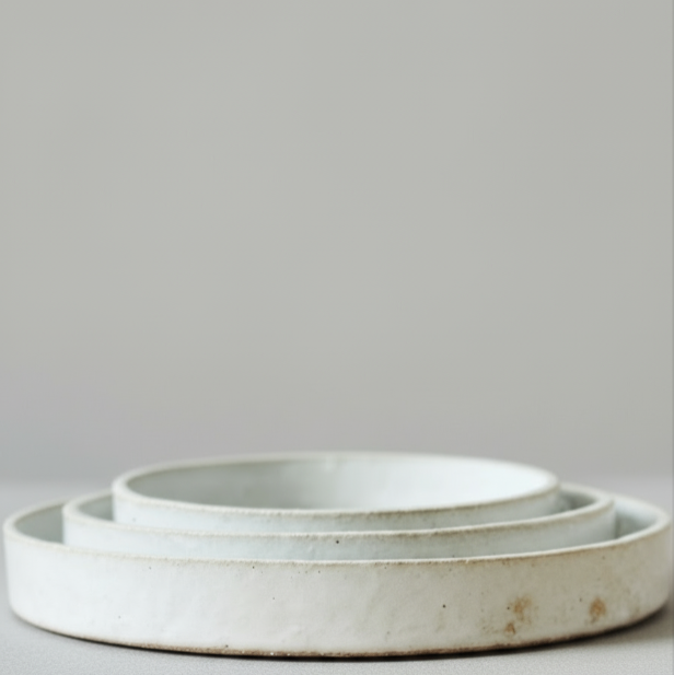 Set of three white ceramic bowls