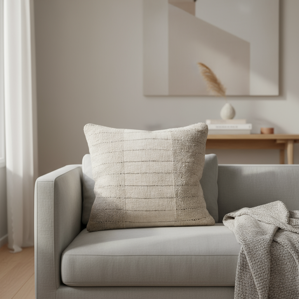 beige, natural and black textured cushion