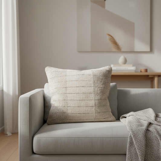 beige, natural and black textured cushion