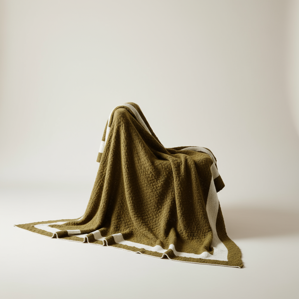 Olive and white striped throw rug