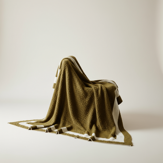 Olive and white striped throw rug