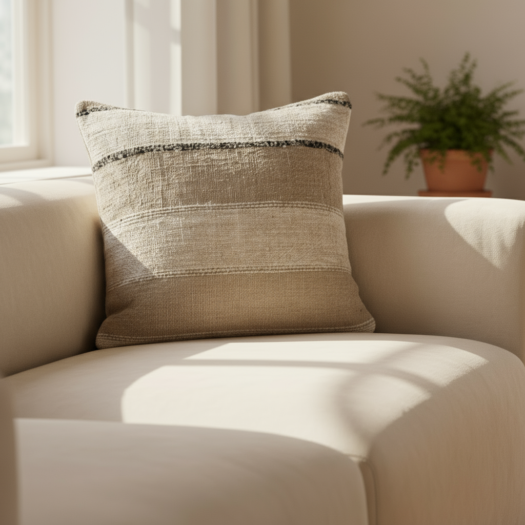 Textured pillow with horizontal stripes 