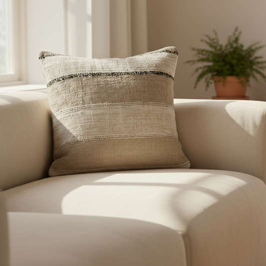 Textured pillow with horizontal stripes 