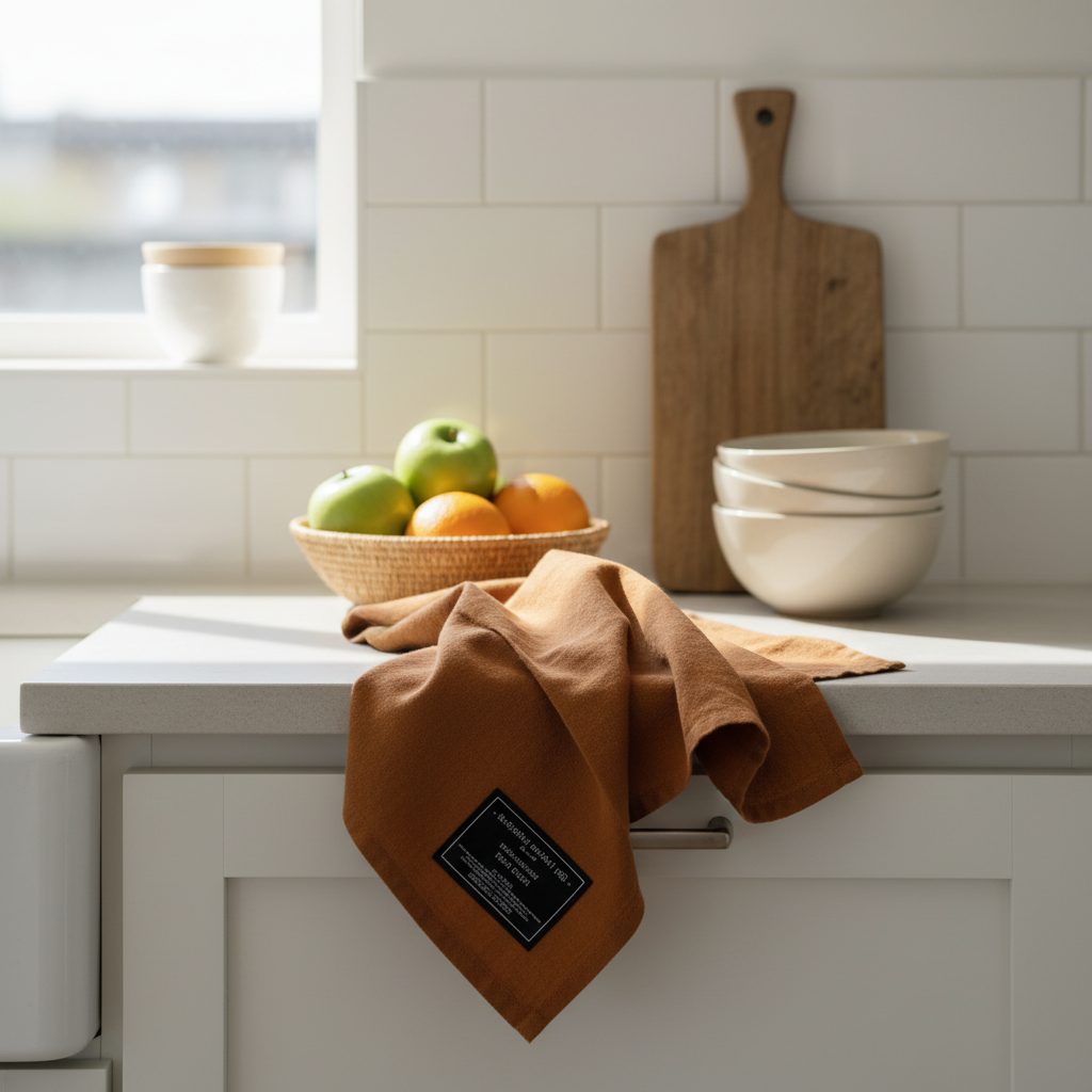 Brown linen tea towel