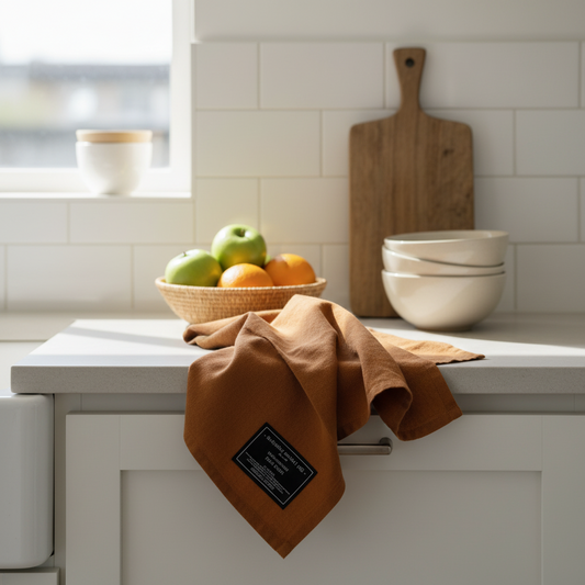 Brown linen tea towel