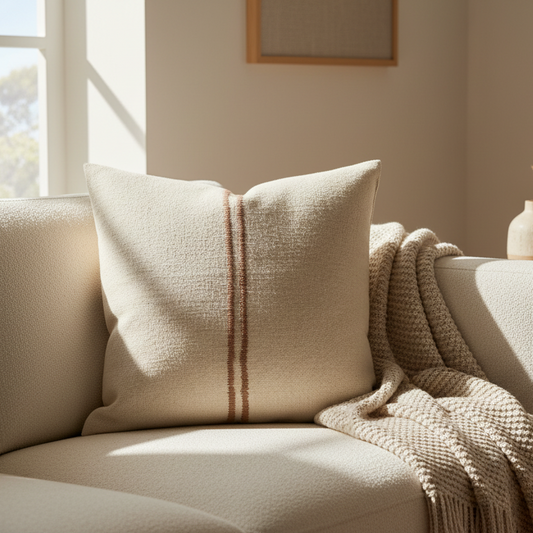 Beige pillow with a brown stripe 