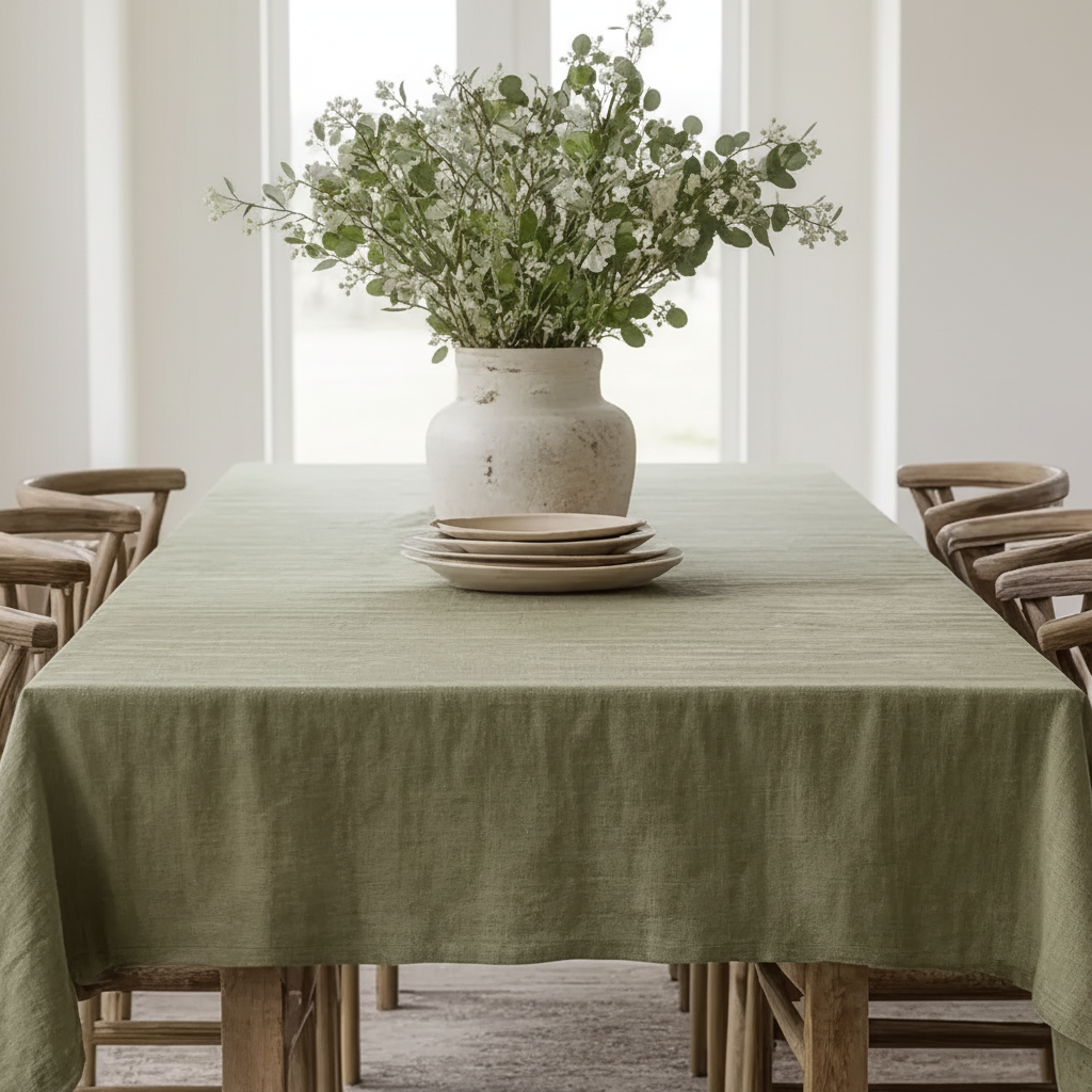 green tablecloth