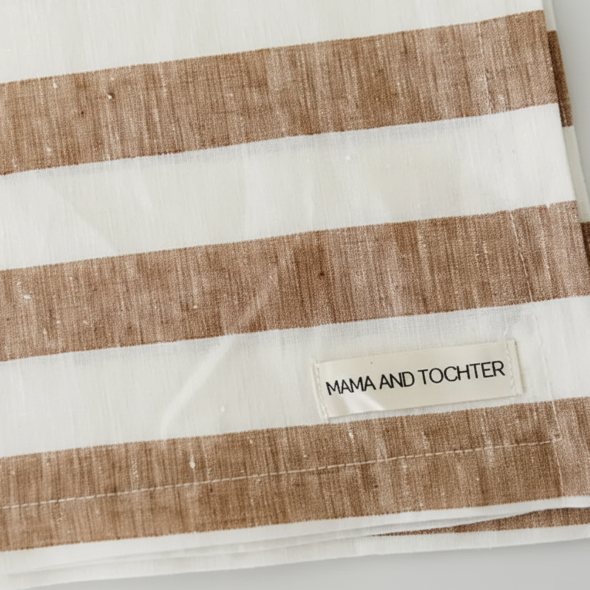 Striped tea towel with brown and white stripes 