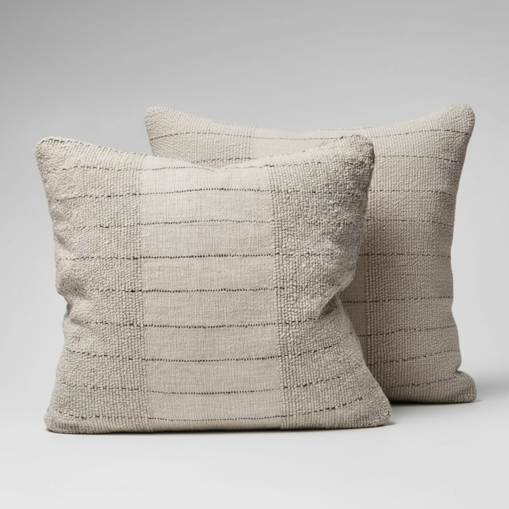 Textured beige, natural and black cushions 