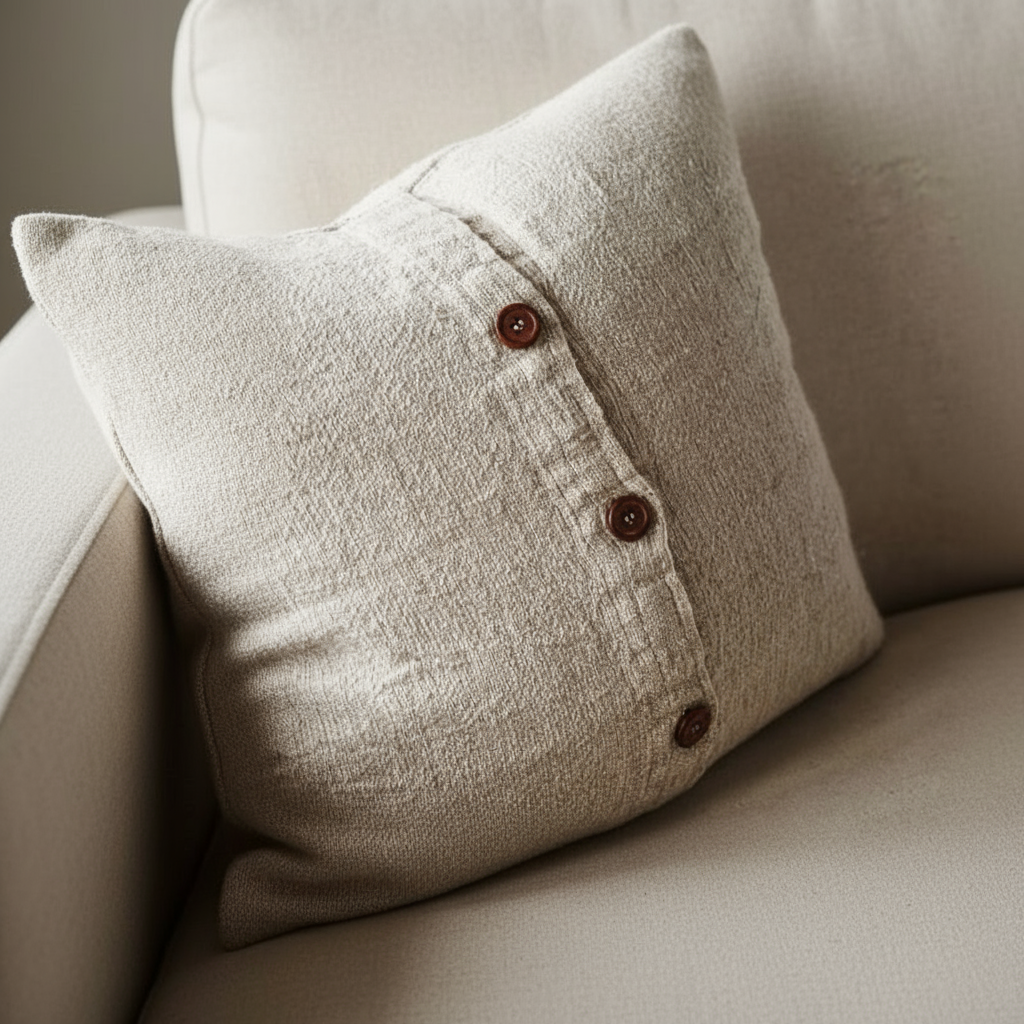 Beige pillow with button details 