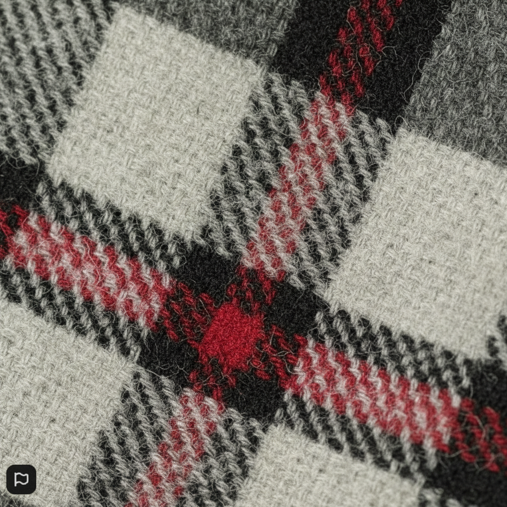 Plaid Christmas stocking hanging.