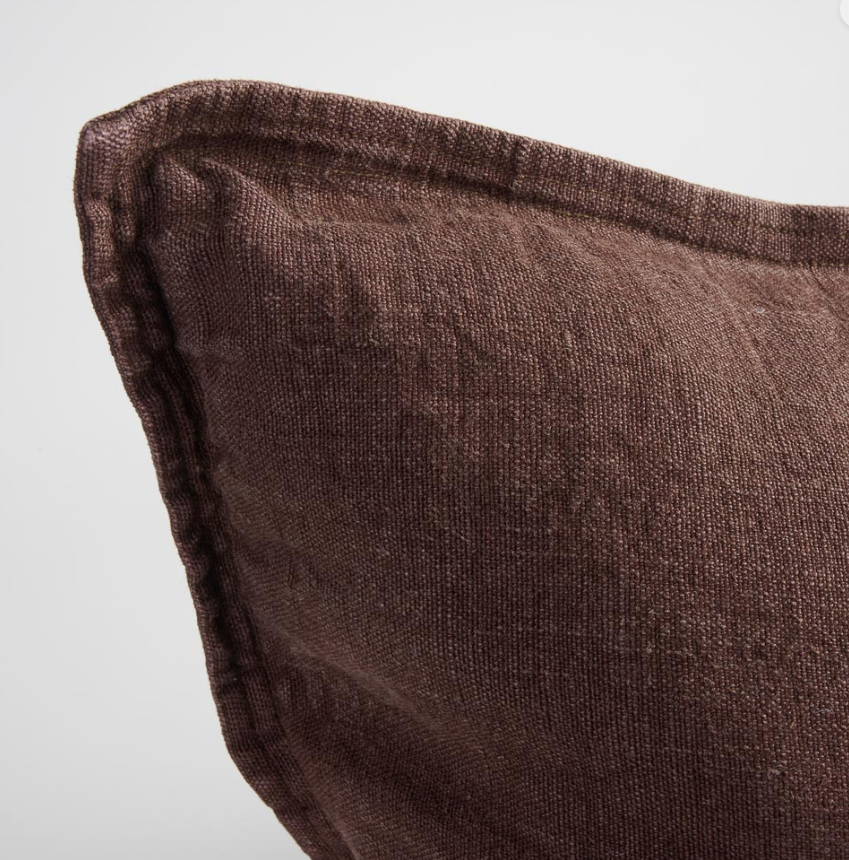 Close-up of chocolate linen cushion
